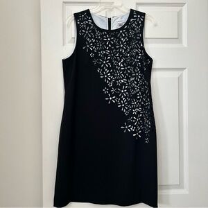 Calvin Klein Laser Cut Black and White Floral Sleeveless Dress
